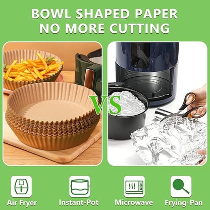 200PCS Air Fryer Liners Disposable: Round 8 Inch Non-Stick Airfryer Paper Liners - Food Grade Parchment Paper for 5 6 7 8 QT Air Fryer Baking and Roasting - Waterproof and OilProof (10 Inch on Top)