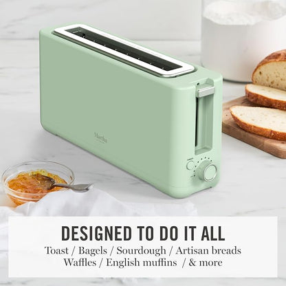 Martha Stewart 2 Slice Long Slot Toaster, Extra Wide for Sourdough & Bagels, 10 Setting Shade Control, Removable Crumb Tray, Self-Centering Design, Defrost/Reheat, Cancel, Slim Space-Saving, Honeydew