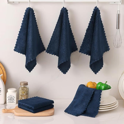 Kitinjoy 24 Pack Kitchen Cloths Dish Towels (10" x 10", Navy Blue), Super Soft and Absorbent Dish Cloths, Nonstick Oil Fast Drying Coral Velvet Microfiber Cleaning
