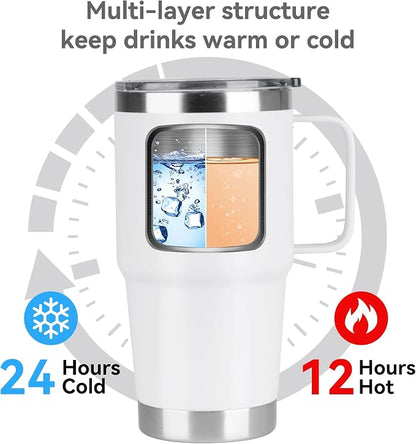 20oz Tumbler Bulk with Lid, Stainless Steel Tumbler Bulk with Handle, Metal Insulated Travel Coffee Mug Set with Handle, Double Wall Vacuum Leak Proof Tumbler Cup, White 12 Pack