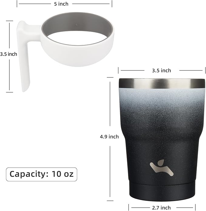 Konokyo 10 oz Tumbler with Handle and 2 Straw 2 Lid, Insulated Water Bottle Stainless Steel Vacuum Cup Reusable Travel Mug,Day Night