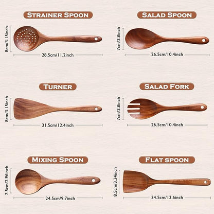 Kitchen 6Pcs Acacia Wooden Spoons for Cooking, Wooden Utensils Set | Durable, Non Toxic, Non-Stick, Smooth Finish, Easy to Clean, Comfort Grip, House Warming Gift