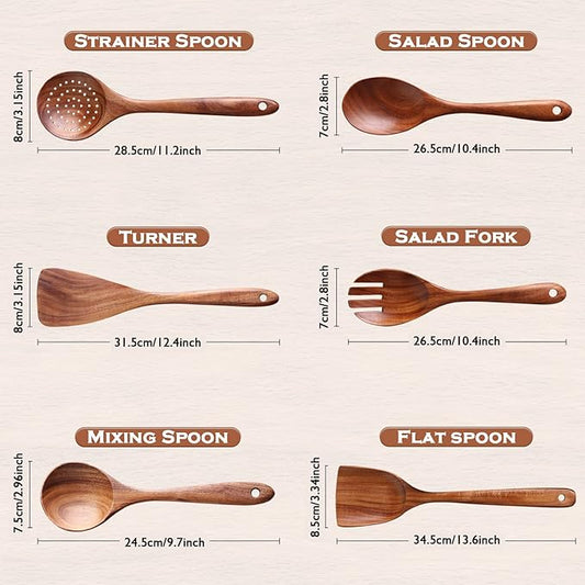Kitchen 6Pcs Acacia Wooden Spoons for Cooking, Wooden Utensils Set | Durable, Non Toxic, Non-Stick, Smooth Finish, Easy to Clean, Comfort Grip, House Warming Gift