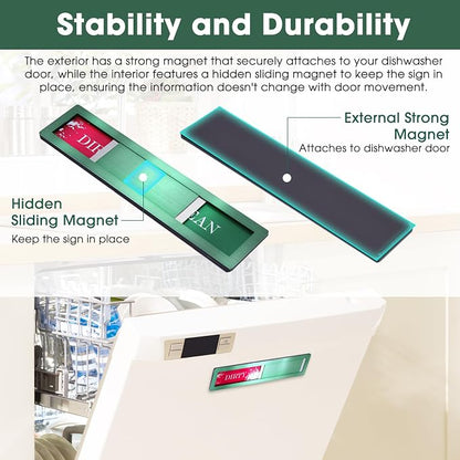 Dishwasher Magnet – Red & Green Clean Dirty Sign, 304 Stainless Steel with Adhesive Tape, Easy Slide for Kitchen Decor & Home Organization Gift (S106)