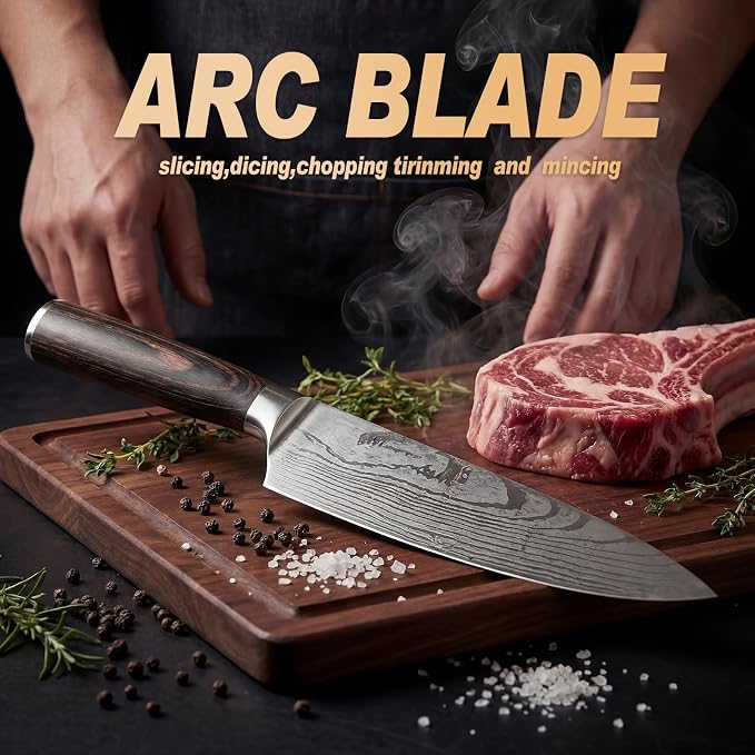 Kitchen Knife, High Carbon Stainless Steel Professional Sharp Chef Knife Set, Japanese Chefs Knives for Home Food Cooking Meat Cutting, Chopping Knife
