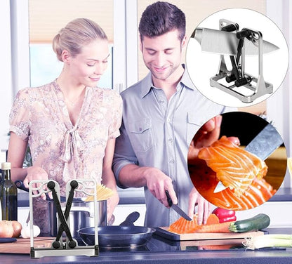 Knife Sharpener, Knife Sharpener Tool with Self-Adjusting, Stainless Steel and Tungsten Carbide, Knife Sharpeners for Kitchen Knives Helps Repair Sharpens, Hones, Polishes Blades