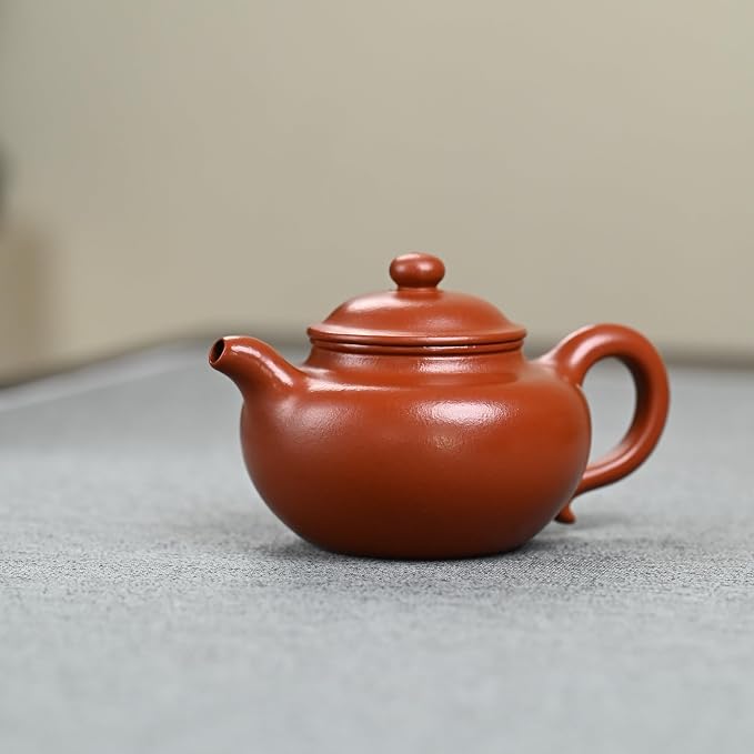 Handmade Purple Clay Teapot | Wrinkled Red Mud | 250cc | Lotus Seed Shape | 14 Holes Inner Push Water Outlet | Artisan Crafted Gongfu Tea Pot