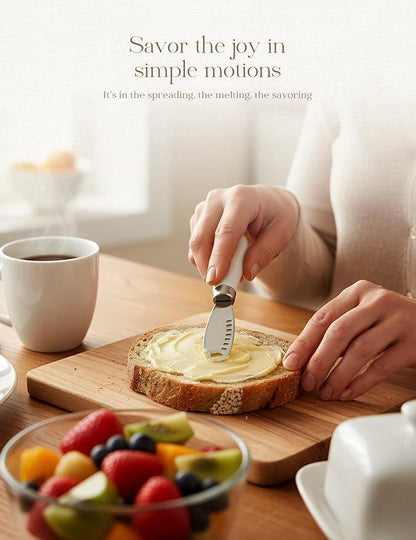 AISBUGUR 2 Pack Stainless Steel Butter Spreader Knife with Holes Multifunction Butter Knife with White Porcelain Handle, Cheese Butter Spreader Knives for Kitchen