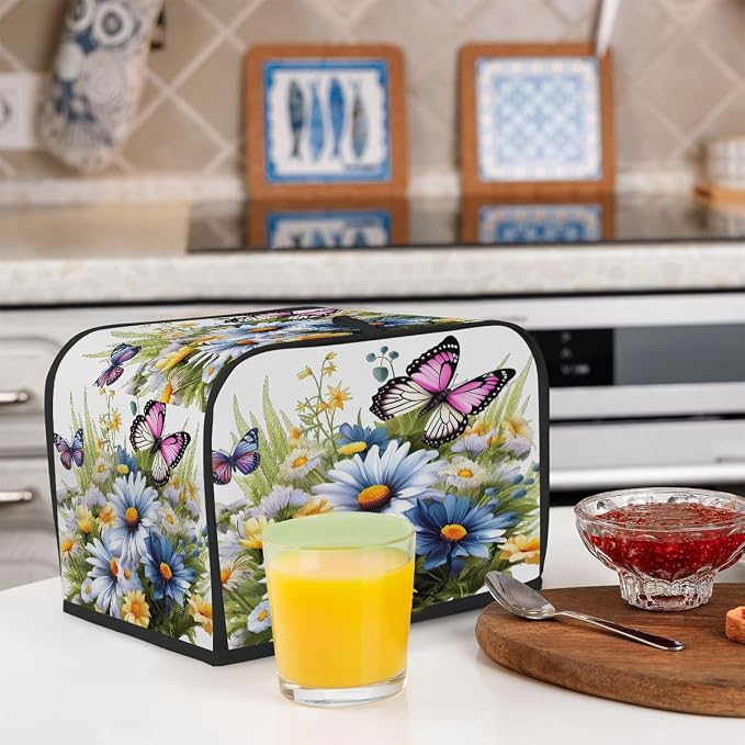 Soring Flower Floral Toaster Cover 2 Slice Wide Slot Washable Kitchen Appliance Covers Fingerprint Bread Machine Dust Cover Small Toaster Oven Accessories Covers Bread Maker Bag Women Gift
