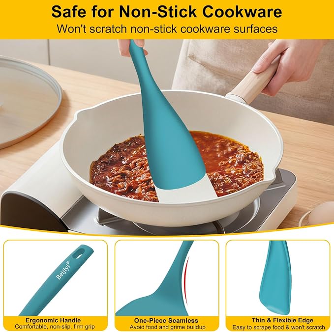 Beijiyi 4 Pack Silicone Spatula Set, High Heat Resistant, For Non-Stick Pan | Food Grade, BPA Free, Scratch-Free, Non-Toxic Kitchen Utensils, Turner Flipper for Cooking, Flipping, Dishwasher Safe