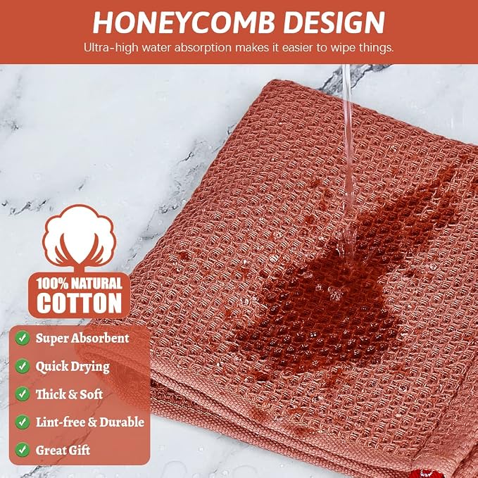Nialnant 100% Cotton Waffle Weave Dish Cloths,4 Pack Super Absorbent Dish Towels for Washing Dishes,Cleaning Rags-12x12 Inch,Brick Red