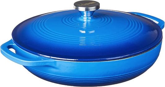 Lodge Essential Enamel Braiser 3.5 Quart - Refrigerator- & Oven-Safe up to 500° F - Heat-Retaining, Induction-Safe & PFAS-Free Enamel Cookware - Caribbean Blue
