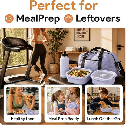 3 Pack Food Storage Containers with Easy-Open Vent Lids, Leak Resistant BPA-Free Meal Prep Containers, Microwave Freezer Dishwasher Safe, Stackable Food Containers,Purple,17oz 34oz 51oz
