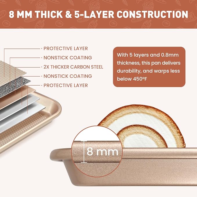 2-Pack Baking Sheets with Wire Cooling Racks | 17.5"x11.8" Heavy Duty Nonstick Carbon Steel Half Sheet Pans | Oven-Safe Crisper Tray Set for Roasting Bacon & Cooling Cookies