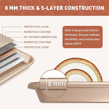 2-Pack Baking Sheets with Wire Cooling Racks | 17.5"x11.8" Heavy Duty Nonstick Carbon Steel Half Sheet Pans | Oven-Safe Crisper Tray Set for Roasting Bacon & Cooling Cookies