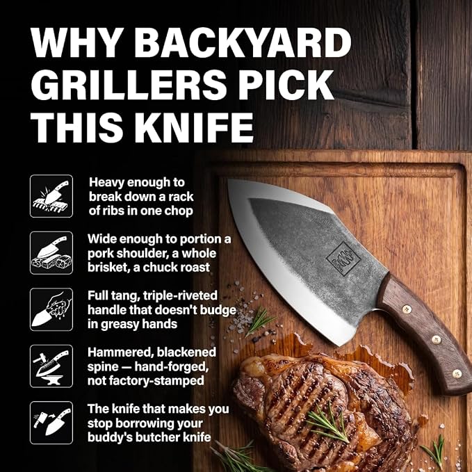 COOLINA Lixy Butcher Cleaver Knife, 8.7-in Hand-Forged High Carbon Steel Meat Cleaver for BBQ, Brisket, Bone-In Cuts & Butchering, Full Tang Heavy-Duty Chopping Knife with Walnut Handle