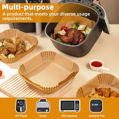 HONYAO 200pcs Thickened Air Fryer Paper Liners 10 inch XXXL for 8-12 Qt Airfryer, 50gsm Square Disposable Liner Accessories for Extra Large Fryers and Oven