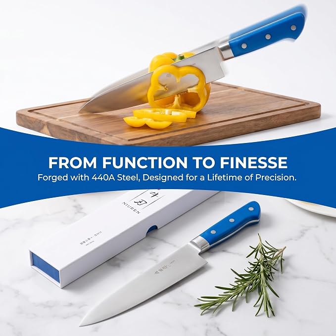 Japanese Chef Knife 10.6 inches, Professional Japanese Knife with Blue Ergonomic Handle for Household or Work