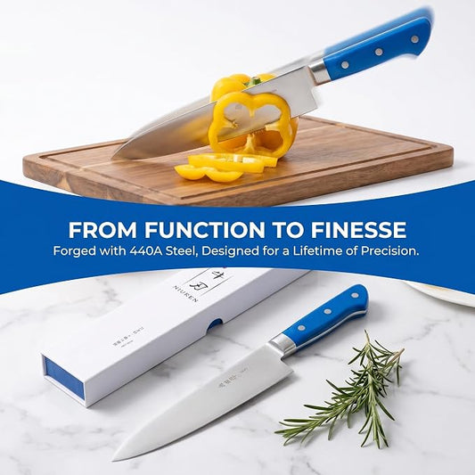 Chef Knife 9.5 inches, Professional Sushi Knife with Blue Ergonomic Handle, Sharp Japanese Gyuto