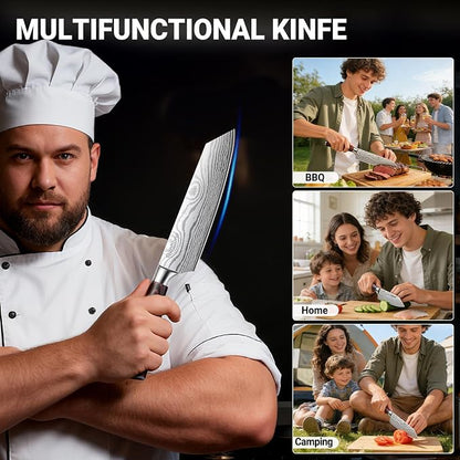 8 Inch Kiritsuke Knife Japanese Chef Knife for Home Kitchen Sushi Fish Meat High Carbon Stainless Steel Kitchen Knife Ultra Sharp Cooking Knives with Ergonomic Handle, Great Gift for Men Women