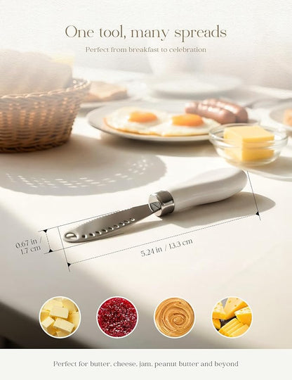 AISBUGUR 2 Pack Stainless Steel Butter Spreader Knife with Holes Multifunction Butter Knife with White Porcelain Handle, Cheese Butter Spreader Knives for Kitchen