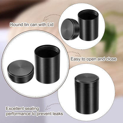 uxcell 3pcs Portable Storage Jar, Multipurpose Airtight Container Bottle Mini Smell Proof Metal Round Tins with Lid for Spices Black Tea Candy, Black