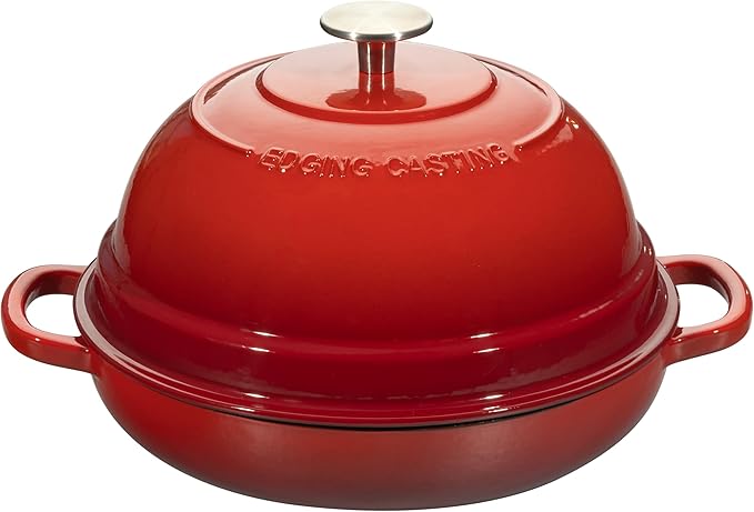 EDGING CASTING Enameled Cast Iron Dutch Oven Pot with Lid, Round Bread Oven for Homemade Sourdough Bread Baking, 6 Quart, Red