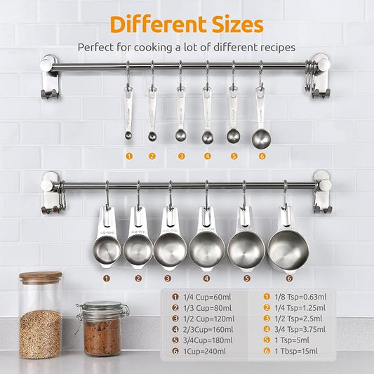 Measuring Cups and Spoons 12 Pieces: U-Taste 18/8 Stainless Steel Kitchen Metal Measure Gadgets, Heavy Duty Stackable Portion Teaspoon Tablespoon Scoop for Baking Cooking Dry & Liquid Food Ingredient