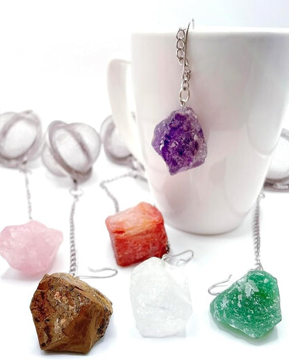 Crystal Tea Infuser, Raw Amethyst Rose Quartz Green Aventurine Tiger Eye Red Agate Tea Strainer, Tea Steeper Gemstone Gift for Tea Lovers, LuckLoves (Green Aventurine)