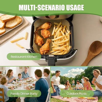Air Fryer Paper Liners 125Pcs 8-inch Non stick and oil resistant square lined air fryer parchment paper easy to clean, durable, food grade - suitable for air fryers, ovens and microwaves (Square)