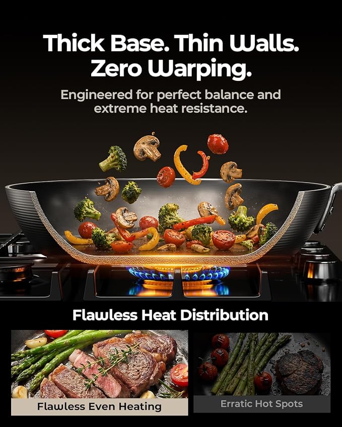 10 Inch Auto-Seasoning Nitrided Carbon Steel Pan, Professional Skillet for Induction Stovetop and Daily Searing, Pre-seasoned Frying Pan, Wooden Handle, PFAS & PFOA-Free