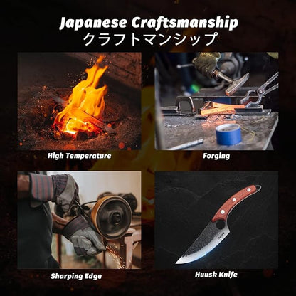 Huusk Viking Knives Hand Forged Boning & Chef Knife - Full Tang Japanese Blade with Sheath - Butcher Meat Cleaver - Camping & Kitchen, Gifts for Men and Women