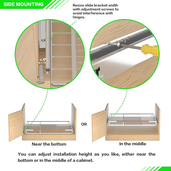 Expandable Pull Out Drawer Cabinet Organizers, Heavy Duty Slide Out Storage Shelf for Home Kitchen Pantry Cupboard Pots Pans, Adjustable Width from 12.1"~18.4", Stainless Steel 1 Pack