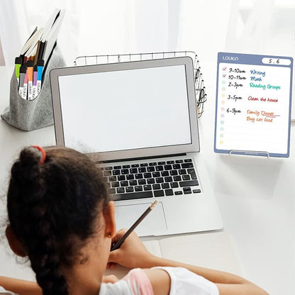 loukin Dry Erase Checklists 4 Pack, Electrostatic Clings to Any Shiny Surface, 7.9"×5.9" Whiteboard Shopping List, Reusable to do List for Office, Classroom, Refrigerator, 6 Markers&1 Eraser Included