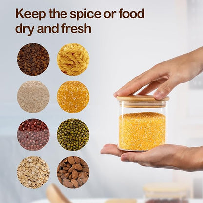 D2scrma 22oz Straight cylindrical Airtight Storage Jars with Bamboo Lid Set of 6 Storage Container Stackable Spice Jar, Kitchen Canister for Sugar, Tea, Cookies and Coffee beans (with Black Lable)
