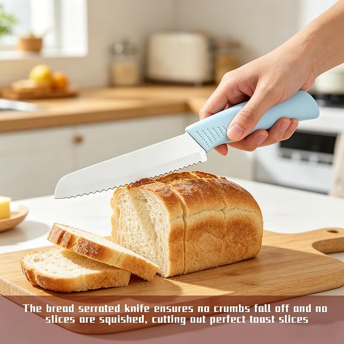 Ceramic Knives Set for Kitchen 5-Piece Set, Sharp Lightweight, Rust Resistant and Stain Resistant, Pure White Blade, Sky Blue Handle