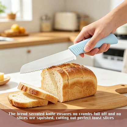 Ceramic Knives Set for Kitchen 5-Piece Set, Sharp Lightweight, Rust Resistant and Stain Resistant, Pure White Blade, Sky Blue Handle