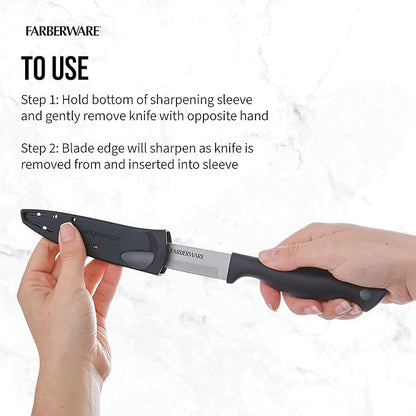 Farberware Edgekeeper 4.5-Inch Fine Edge Utility Knife with Self-Sharpening Blade Cover, High Carbon-Stainless Steel Kitchen Knife with Ergonomic Handle, Razor-Sharp Knife, Black