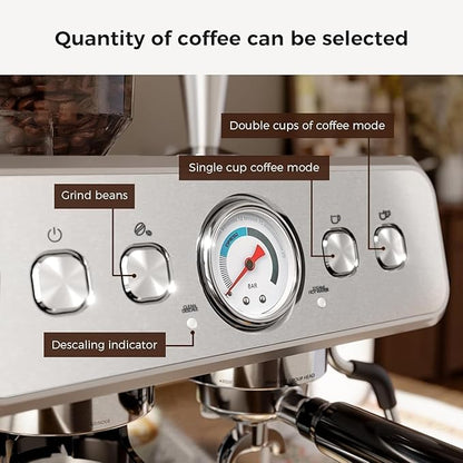 Kismile Espresso Machine with Grinder, 20 Bar Expresso Coffee Machines with Milk Frother, 58mm Expresso Machines for Home, Perfect for Cappuccino & Latte, Stainless Steel(2026 Upgrade)