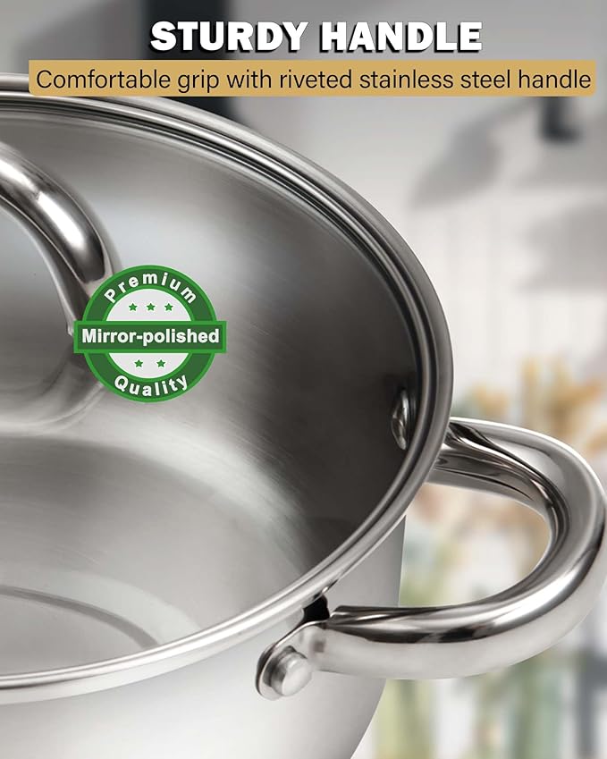 Cook N Home Basics Stainless Steel Pots Set, 1.5 & 3 Qt Sauce Pots with Lid, 5.5 Qt Dutch Oven Stockpot, Induction Compatible, Dishwasher & Oven Safe, Riveted Handles, 6-Piece