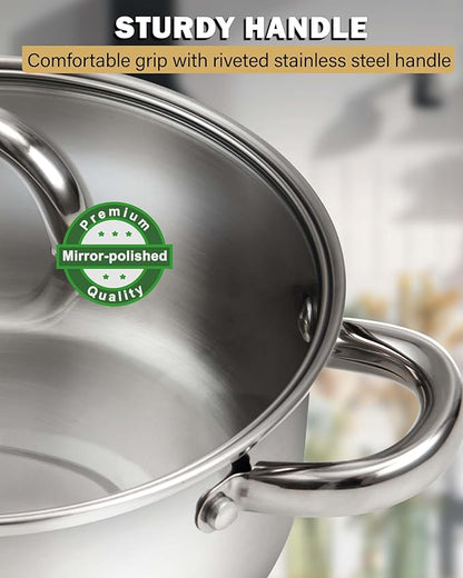 Cook N Home Basics Stainless Steel Pots Set, 1.5 & 3 Qt Sauce Pots with Lid, 5.5 Qt Dutch Oven Stockpot, Induction Compatible, Dishwasher & Oven Safe, Riveted Handles, 6-Piece