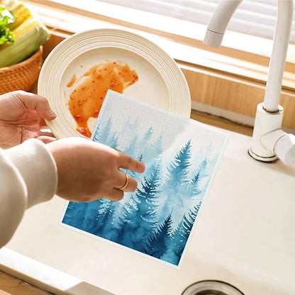 Winter Tree Christmas Swedish Dishcloths for Kitchen, Swedish Dish Cloths for Pine Tree, Papaya Reusable Paper Towels, 4 Pack Dish Towels for Kitchen, Reusable Paper Towels Washable