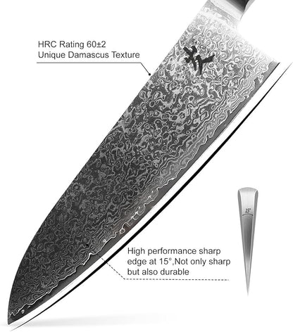 SAMCOOK Damascus Chef Knife - 8 Inch Professional Sharp Gyuto Knife - Japanese VG-10 High Carbon Stainless Steel Kitchen Cooking knife - Ergonomic Sandalwood Handle with Gift Box