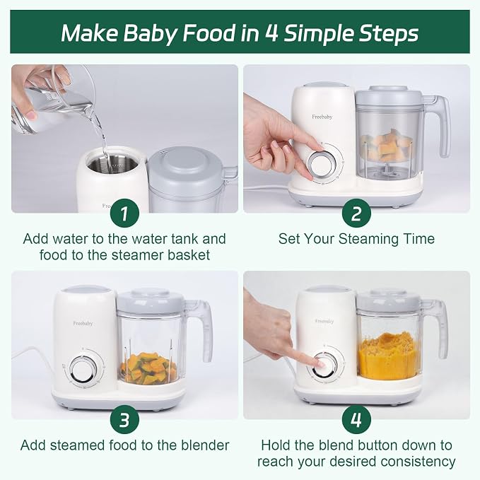 Freebaby 4 in 1 Baby Food Maker and Steamer, One Step Baby Food Processor and Puree Blender, 400ml Big Capacity, Dishwasher Safe Steam Basket, BPA-Free