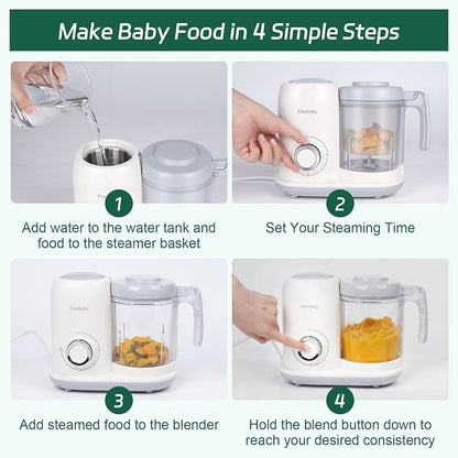 Freebaby 4 in 1 Baby Food Maker and Steamer, One Step Baby Food Processor and Puree Blender, 400ml Big Capacity, Dishwasher Safe Steam Basket, BPA-Free