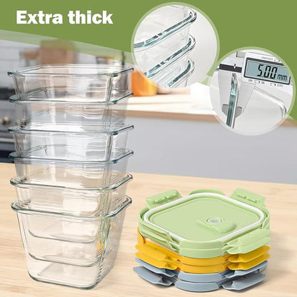 Glass Soup Containers with Lids 32oz - Borosilicate Glass Storage Containers 4 Cup, Freezer to Microwave Safe, Airtight Leak Proof, Square Meal Prep Containers for Lunch Travel- 6 Pack
