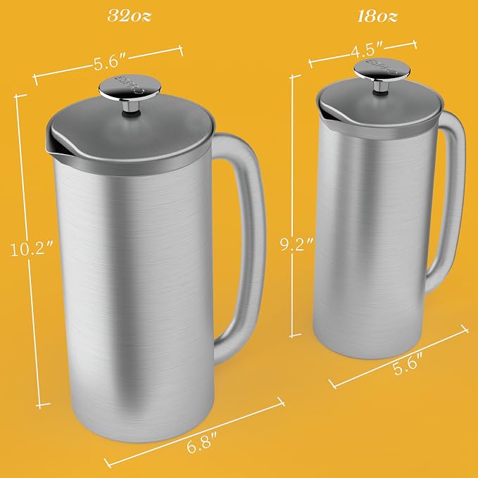 ESPRO Fathers Day French Press Coffee Maker for Dad, Pro P7 Brushed Stainless Steel 304, Patented Double Walled Micro-Filter, Insulated Grit-Free Brew, Heat Resistant BPA Free, 32oz