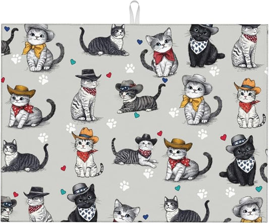 Pet Lover Cat Dish Drying Mat 18x24 For Kitchen Counter Absorbent Microfiber Dishes Pad Dish Drainer Rack Mats Fast Dry Kitchen Accessories