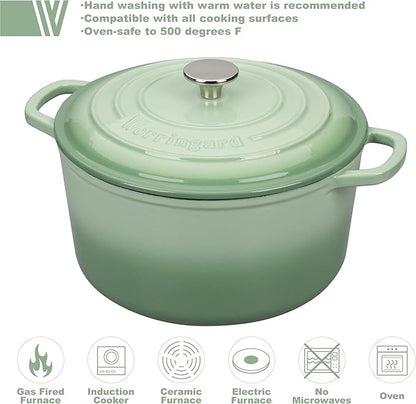 VORRINGARD Enameled Cast Iron Dutch Oven Pot with Lid, for Sourdough Bread Baking, Round Dutch Ovens, 6 Quart, Green
