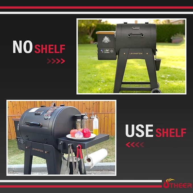 Utheer Grill Side Shelf for Pit Boss Lexington 540, Lexington 500 Onyx, PB440D2, PB440FB1 Wood Pellet Grills, Heavy Duty BBQ Prep Station with Paper Towel Holder & Tool Hooks